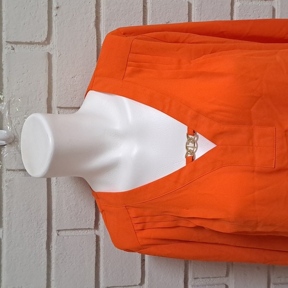 NY Collection Orange Gold Detail Long Sleeve Blouse. Size M NWT - Picture 2 of 9